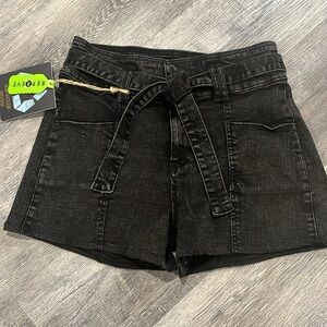 Indigo Rein NWT Womens Shorts Sz 28 Black Denim Belted NEW Super High Rise